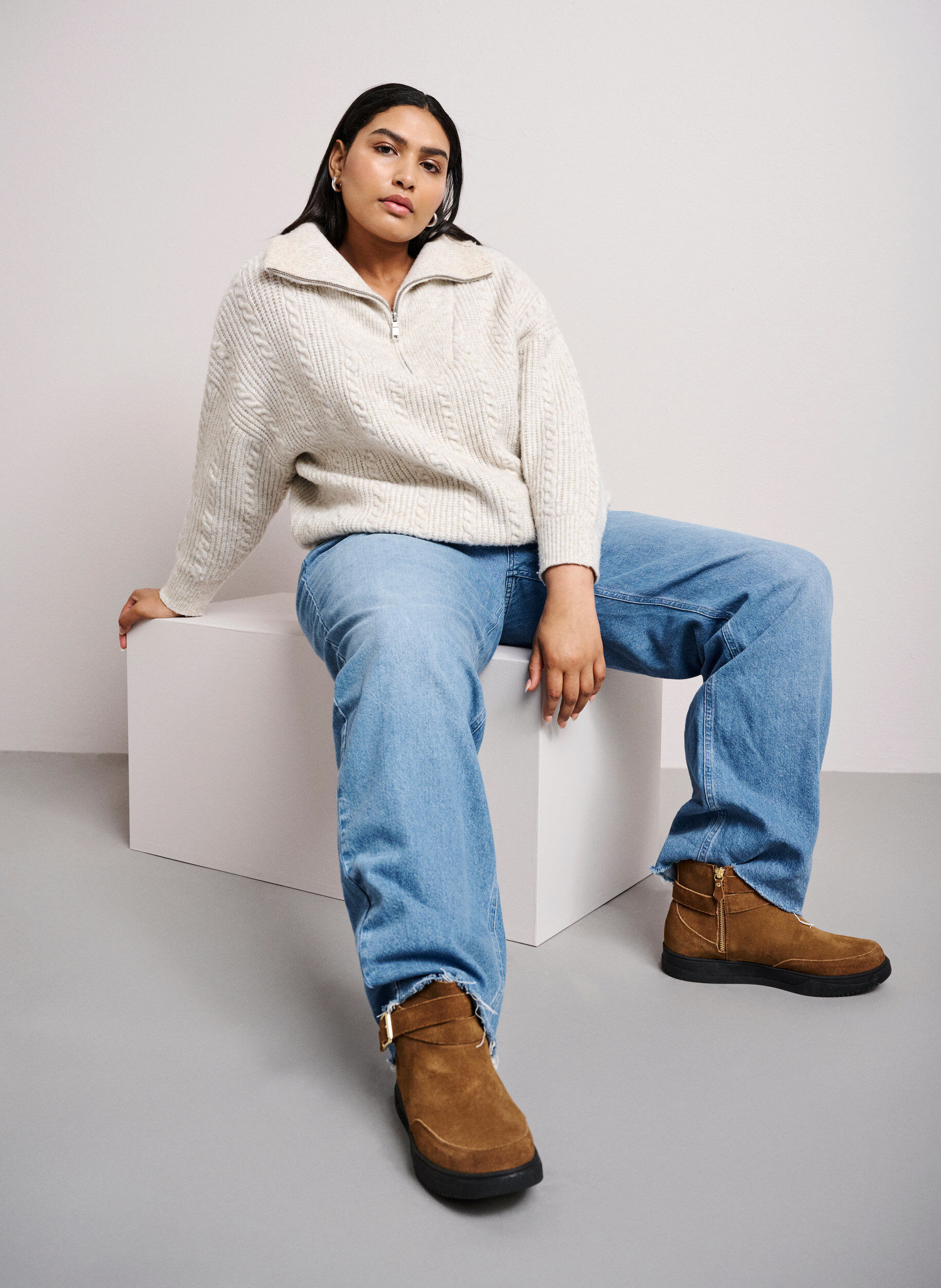 Zizzi Kr&oacute;tkie, szerokie buty z zamszu, Tobacco Brown, Image image number 0