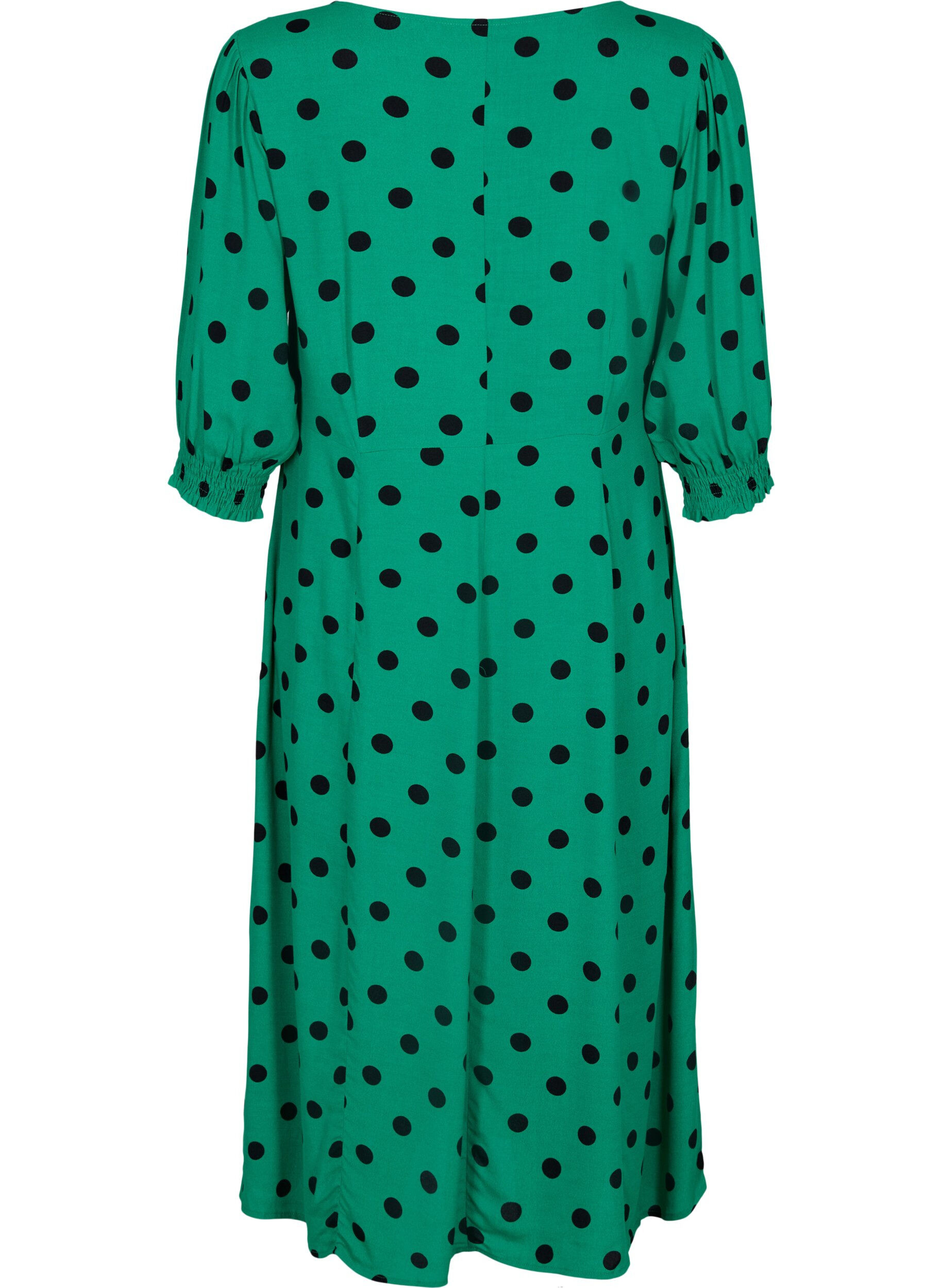 Zizzi Polka dot viscose midi dress, Jolly Green Dot AOP, Packshot image number 1