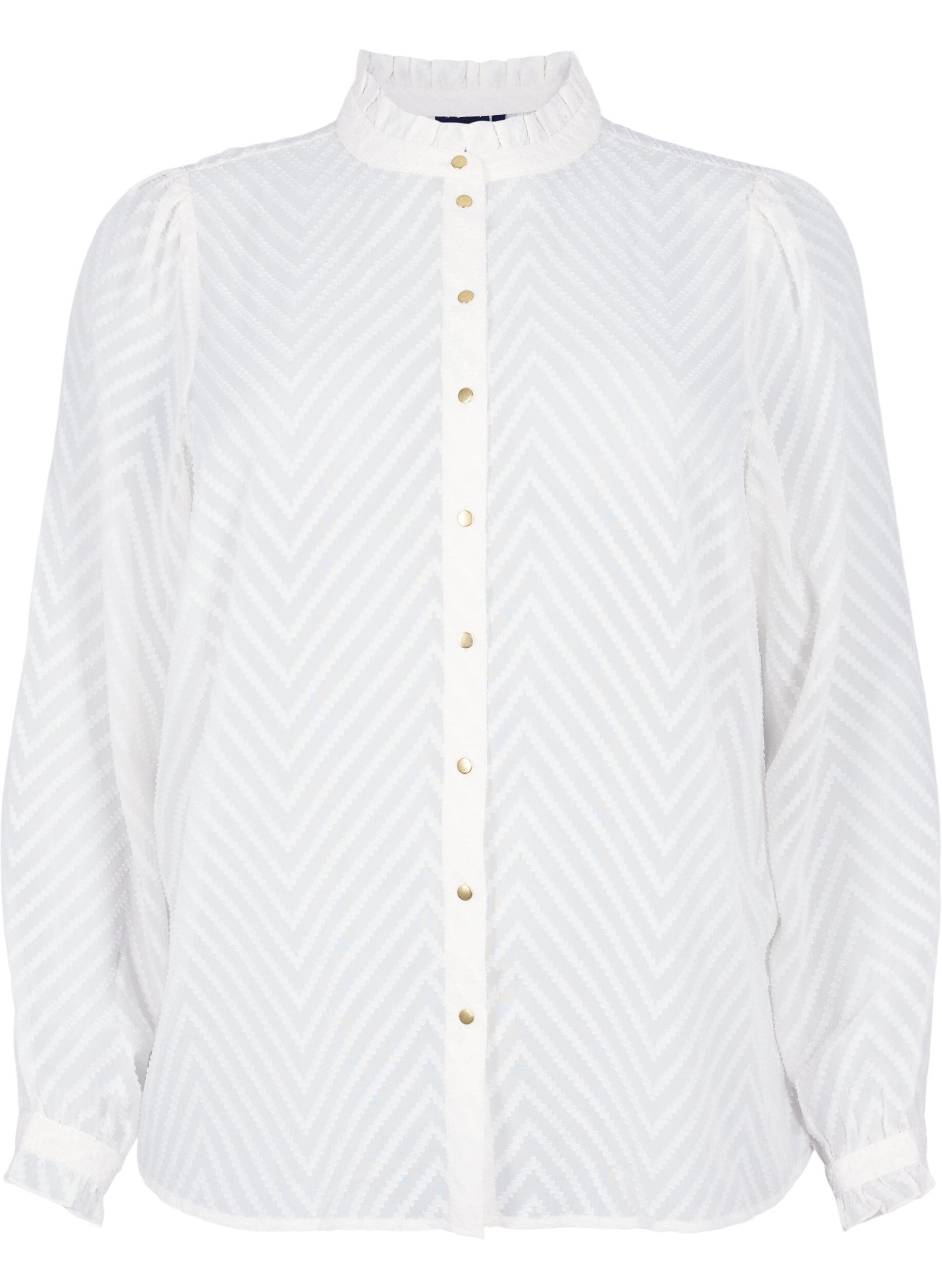 Zizzi Bluzka koszulowa z marszczeniami i wzorzysta faktura, Snow White, Packshot image number 0