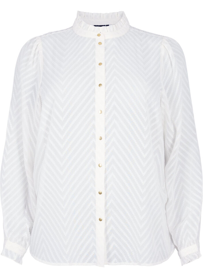 Bluzka koszulowa z marszczeniami i wzorzysta faktura, Snow White, Packshot image number 0