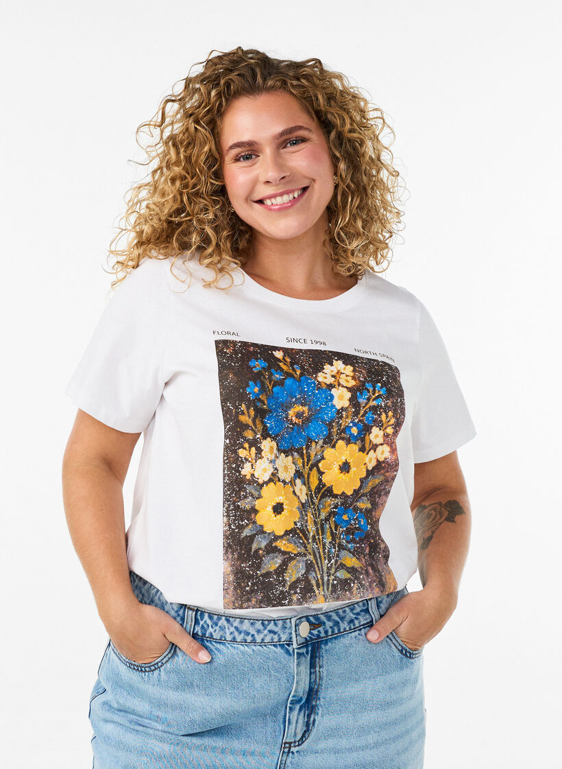 Koszulka bawelniana z nadrukiem z przodu, Biały, Model image number 0