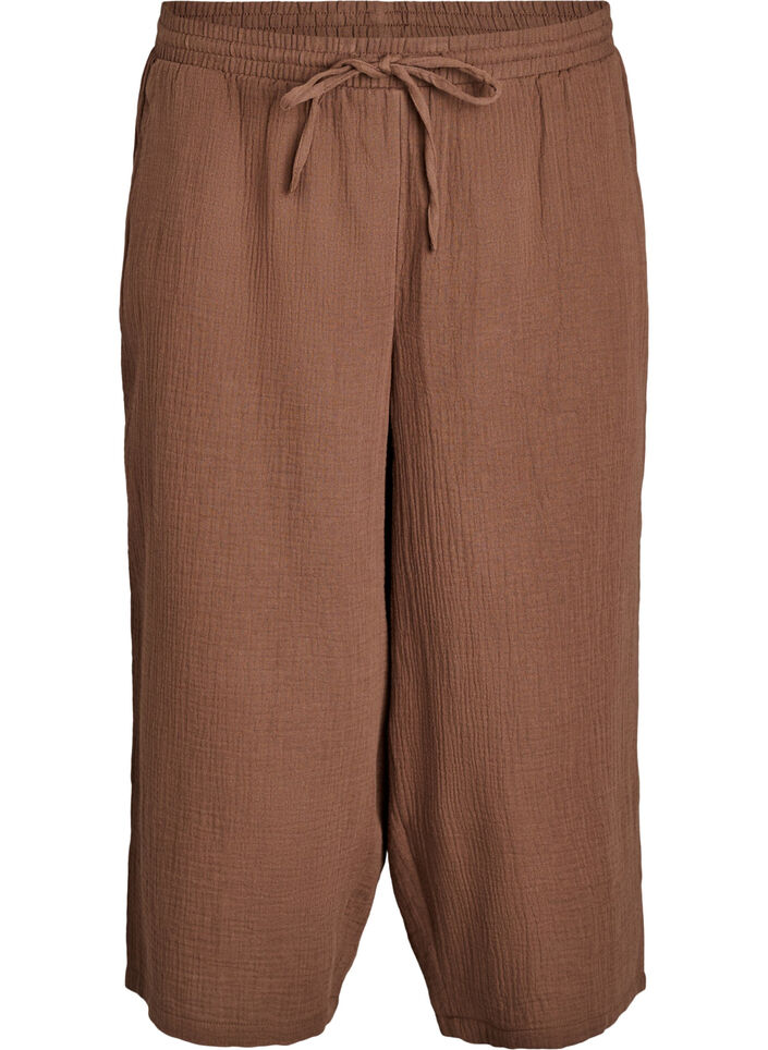 Spodnie culotte z muslinu bawelnianego z wysokim stanem, Brązowy, Packshot image number 0