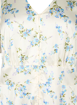 Kwiecista satynowa sukienka z bufiastymi rekawami, Off White Blue Fl., Packshot image number 2