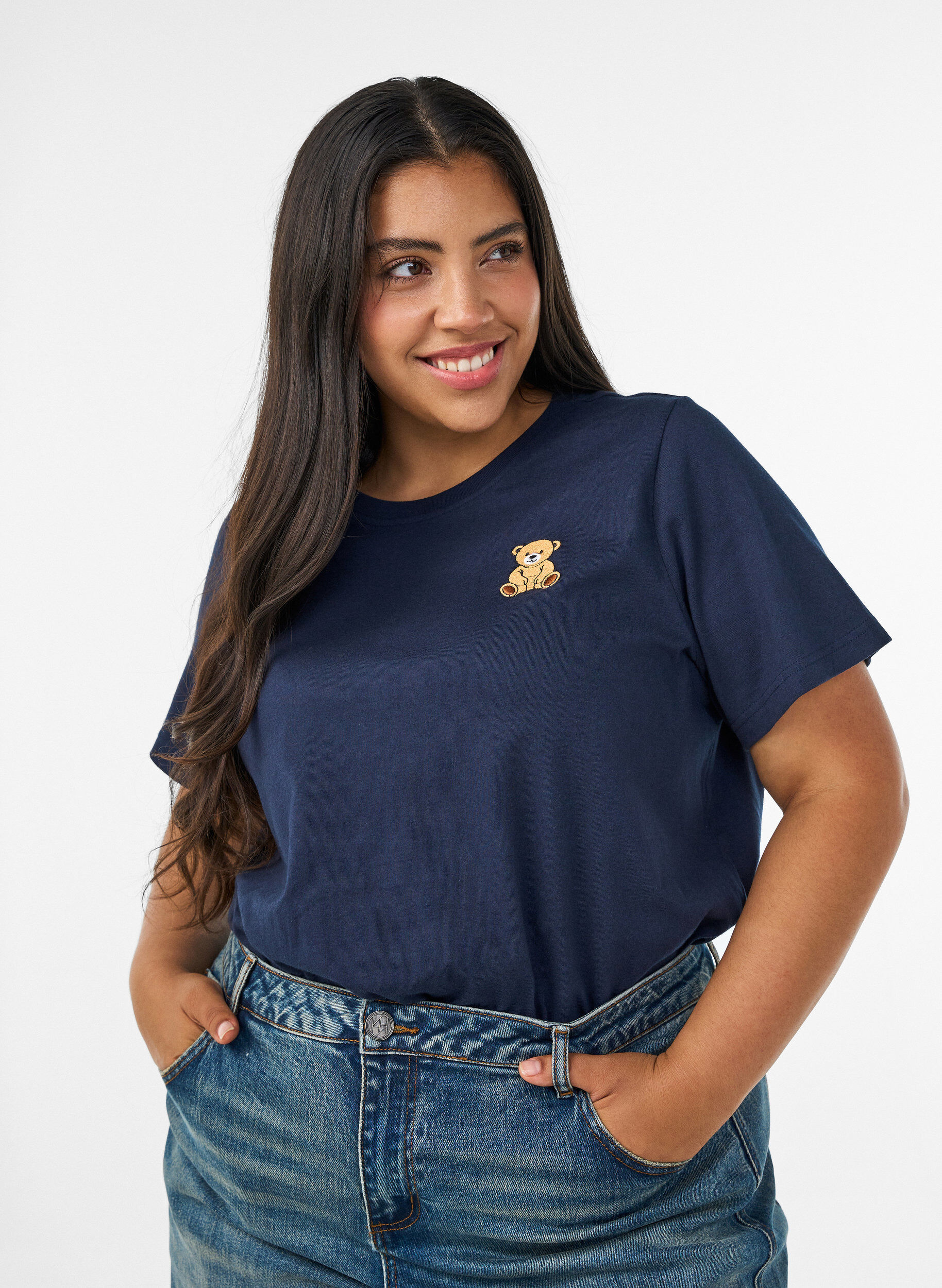 ZizziBawelna organiczna Koszulka z motywem misia, Niebieskie, Model image number 0