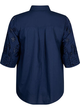 Bluzka koszulowa z haftem angielskim i rekawem 3/4, Navy Blazer, Packshot image number 1