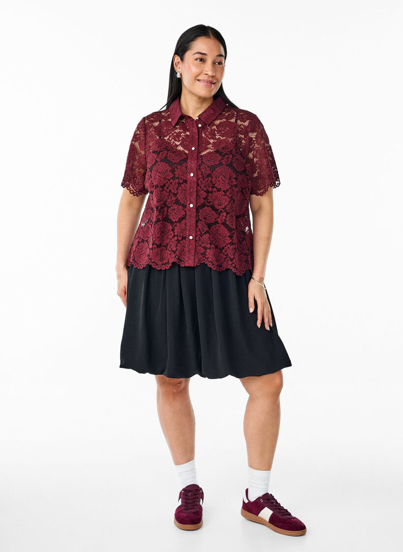 Krótka spódniczka balonowa z elastycznym paskiem w talii, Czarne, Model image number 1