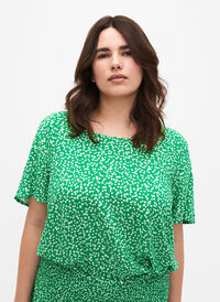 FLASH – bluzka z wiskozy z krótkim rekawem i nadrukiem, Bright Green Wh.AOP, Model