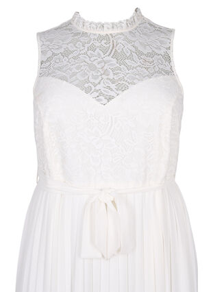 Sukienka bez rekawów z koronka i plisami, Bright White, Packshot image number 2