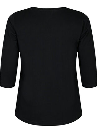Bawelniana koszulka typu basic z rekawami 3/4, Black, Packshot image number 1