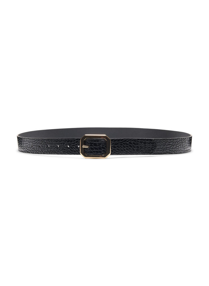 Pasek ze sztucznej skóry z krokodylim wzorem, Black w. Gold Buckle, Packshot image number 2