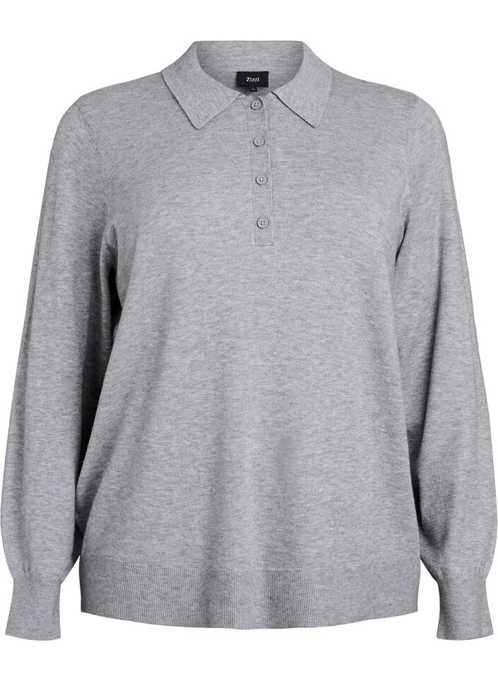 Dzianinowa bluzka z kolnierzykiem, Szary, Packshot image number 0