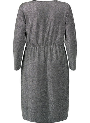 Brokatowa sukienka z dekoltem w szpic, Black Silver, Packshot image number 1