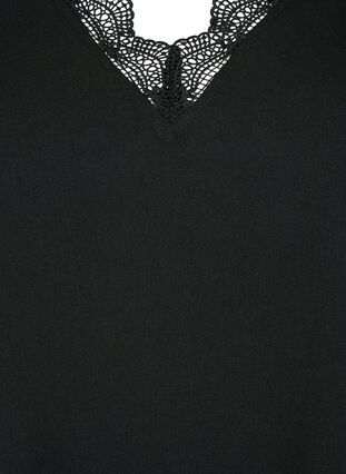 Bluzka z dekoltem w szpic i koronkowym wykonczeniem, Black, Packshot image number 2