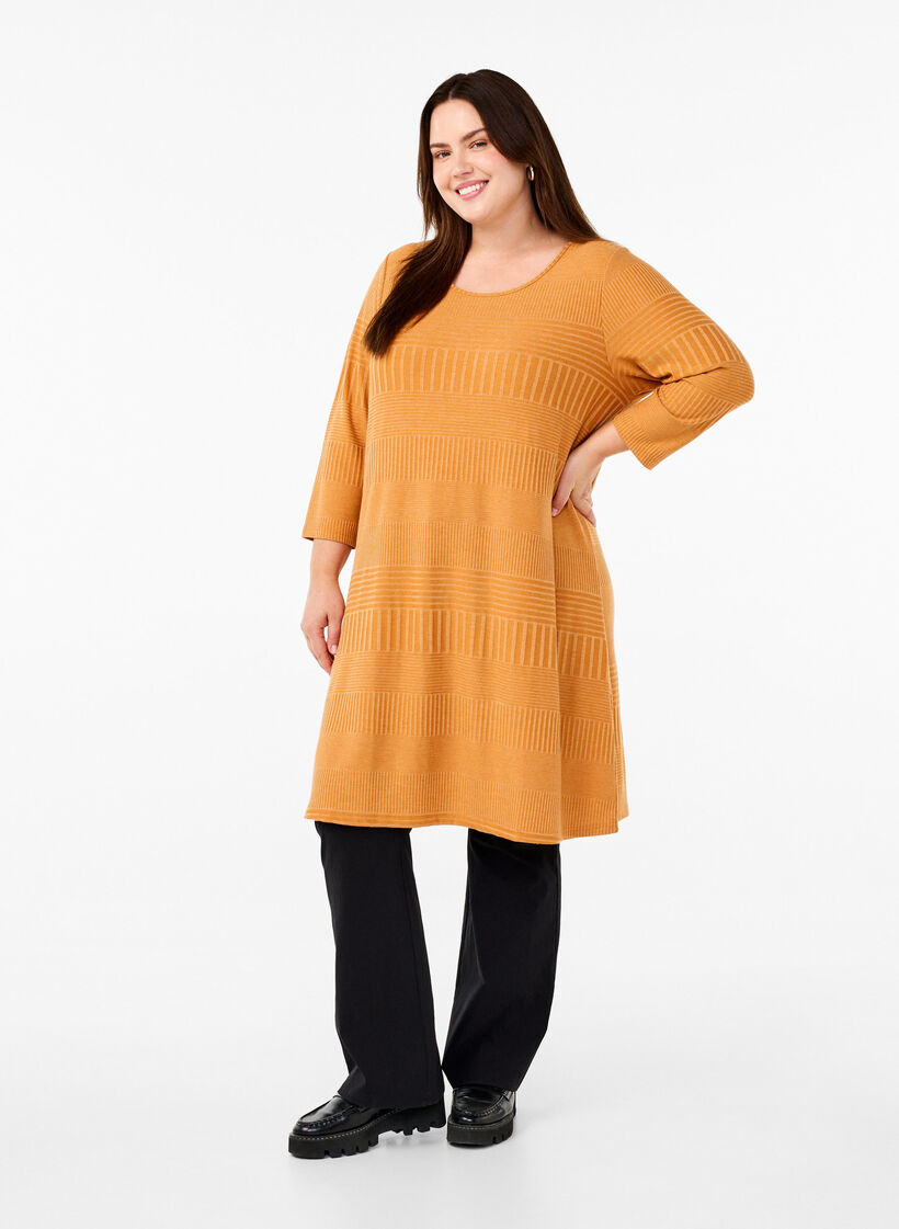 Sukienka z rekawem 3/4 i wzorem w paski, Sudan Brown Mel., Model image number 2