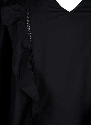 Bluzka z marszczeniami i koronkowym wykonczeniem, Black, Packshot image number 2