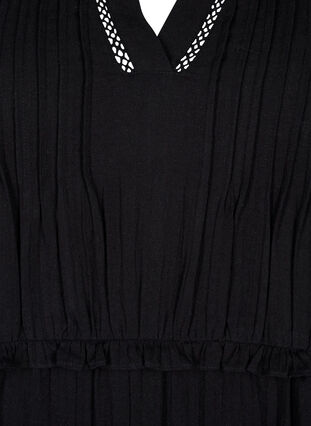 Bawelniana sukienka z rekawem 3/4 i marszczeniami, Black, Packshot image number 2