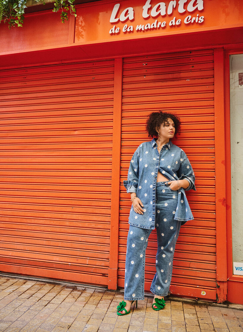  Jeansy Gemma z wysokim stanem w stokrotki, Niebieskie, Image image number 0