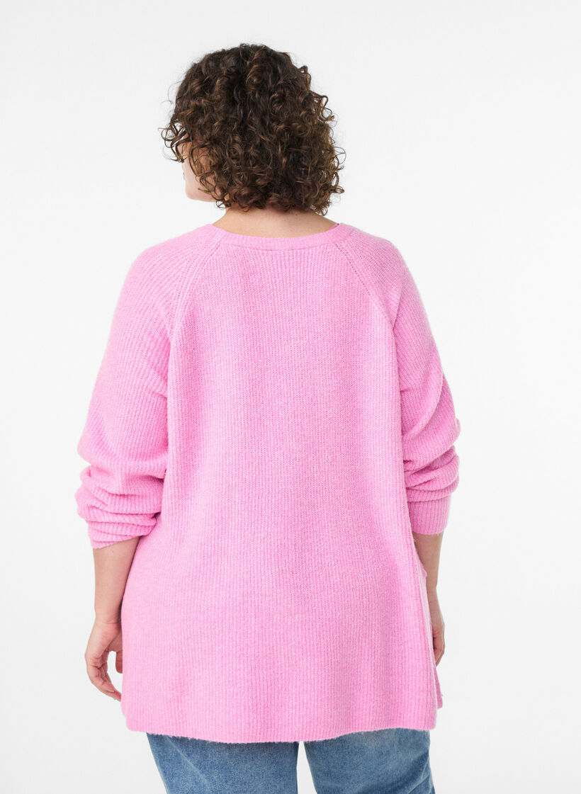 Sweter z dzianiny z ukosnym wzorem i rekawami raglanowymi, R&oacute;żowy, Model image number 2