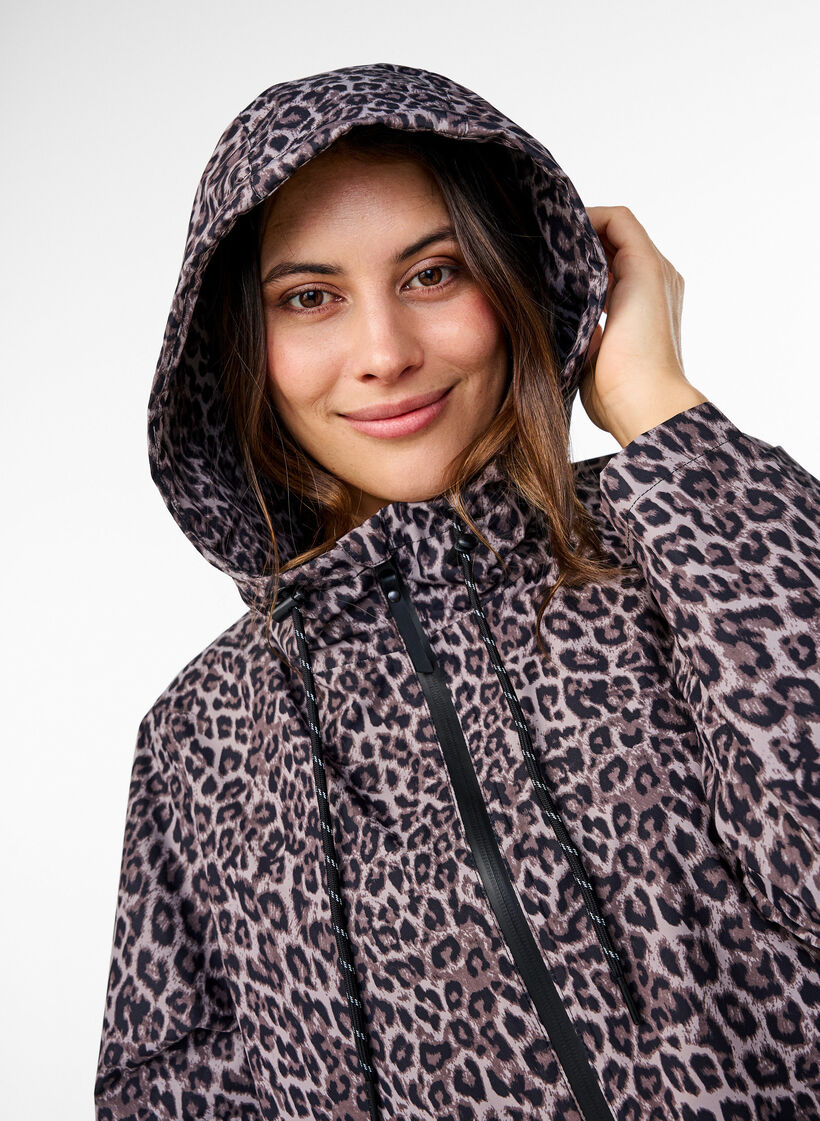 Kurtka przeciwdeszczowa z kieszeniami i kapturem, Brązowy, Model image number 3