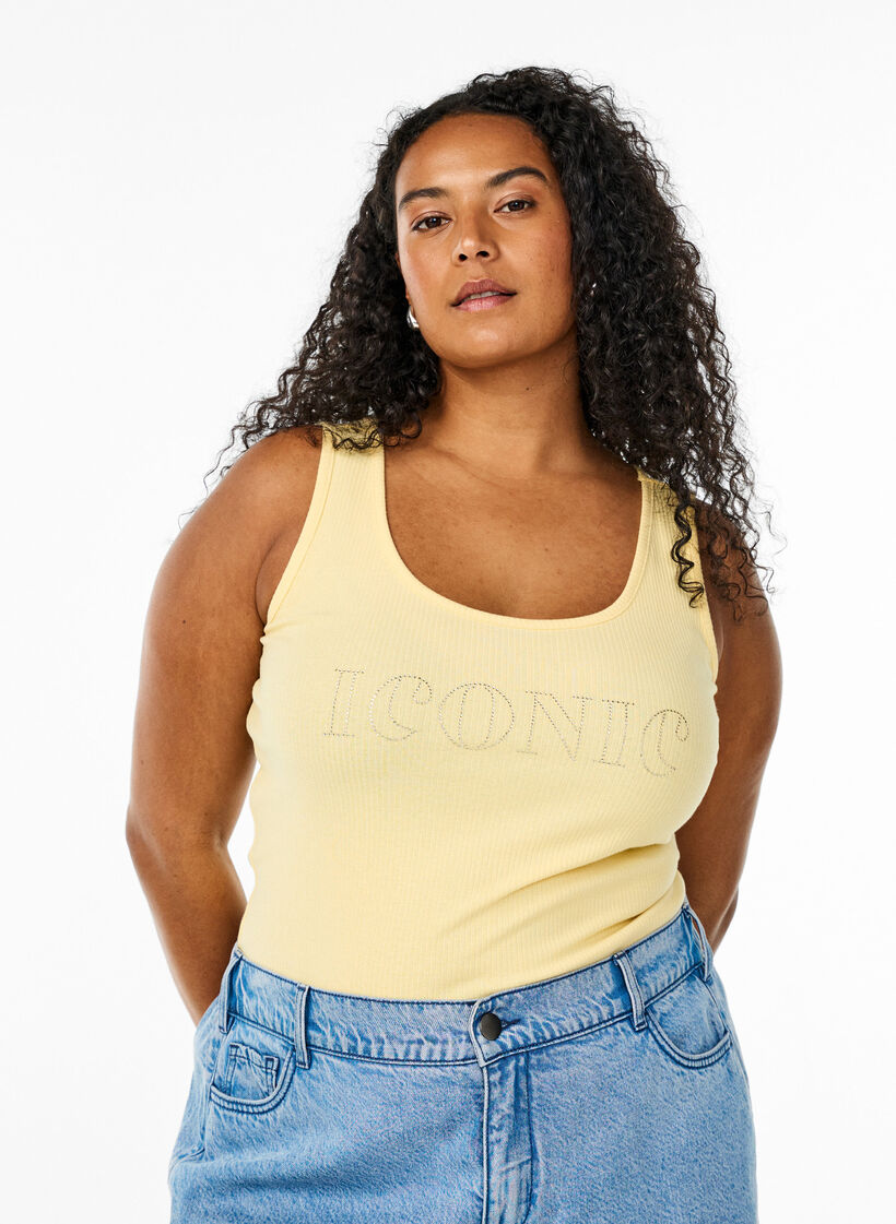 Dopasowany podkoszulek bez rekawów z dzetami, Żółty, Model image number 0