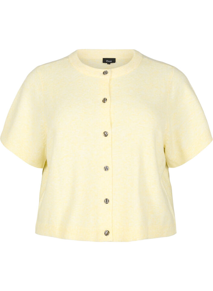 Dzianinowy kardigan z krótkim rekawem, Żółty, Packshot image number 0