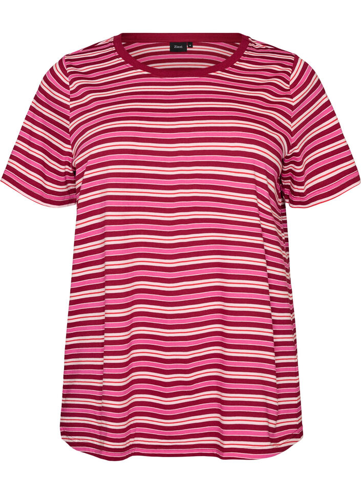 T-shirt w paski z bawelny organicznej, Czerwony, Packshot image number 0