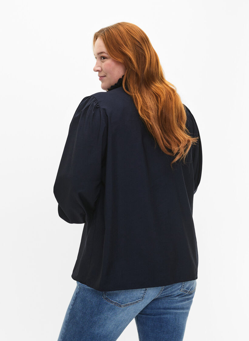 Wiskozowa bluzka koszulowa z marszczeniami, Sky Captain, Model image number 1