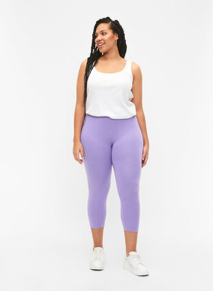 3/4-length wiskozowe legginsy w stylu basic, Violet Tulip, Model image number 2