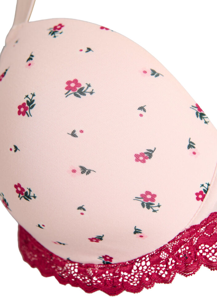 Ksztaltowany biustonosz z kwiatowym nadrukiem i koronka, R&oacute;żowy, Packshot image number 2
