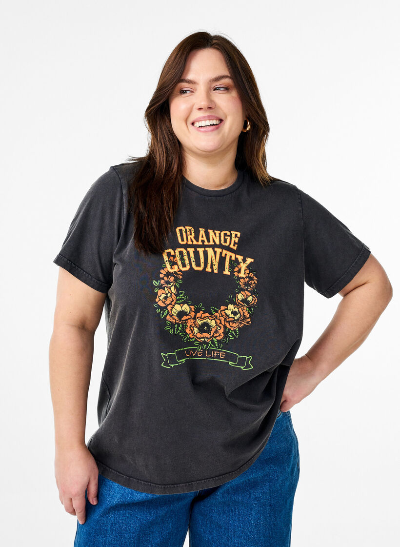 Koszulka z bawelny organicznej z fajnym nadrukiem, Ciemnoszary, Model image number 0