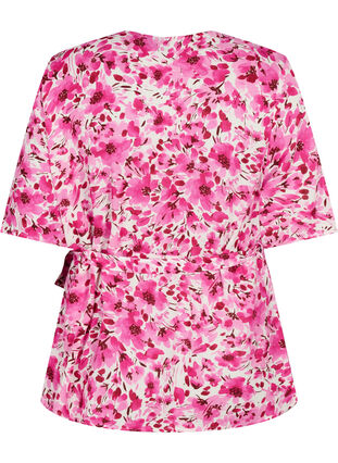Wiskozowa bluzka w kopertowym stylu, Pink Flower Rain, Packshot image number 1