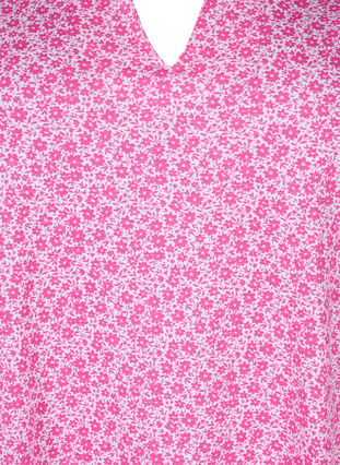 Bawelniana koszulka w kwiaty z dekoltem w serek, Shocking Pink AOP, Packshot image number 2