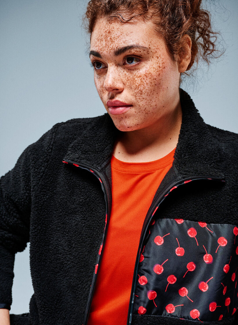 Kurtka z polaru Teddy z wisniowymi detalami, Czarne, Image image number 0