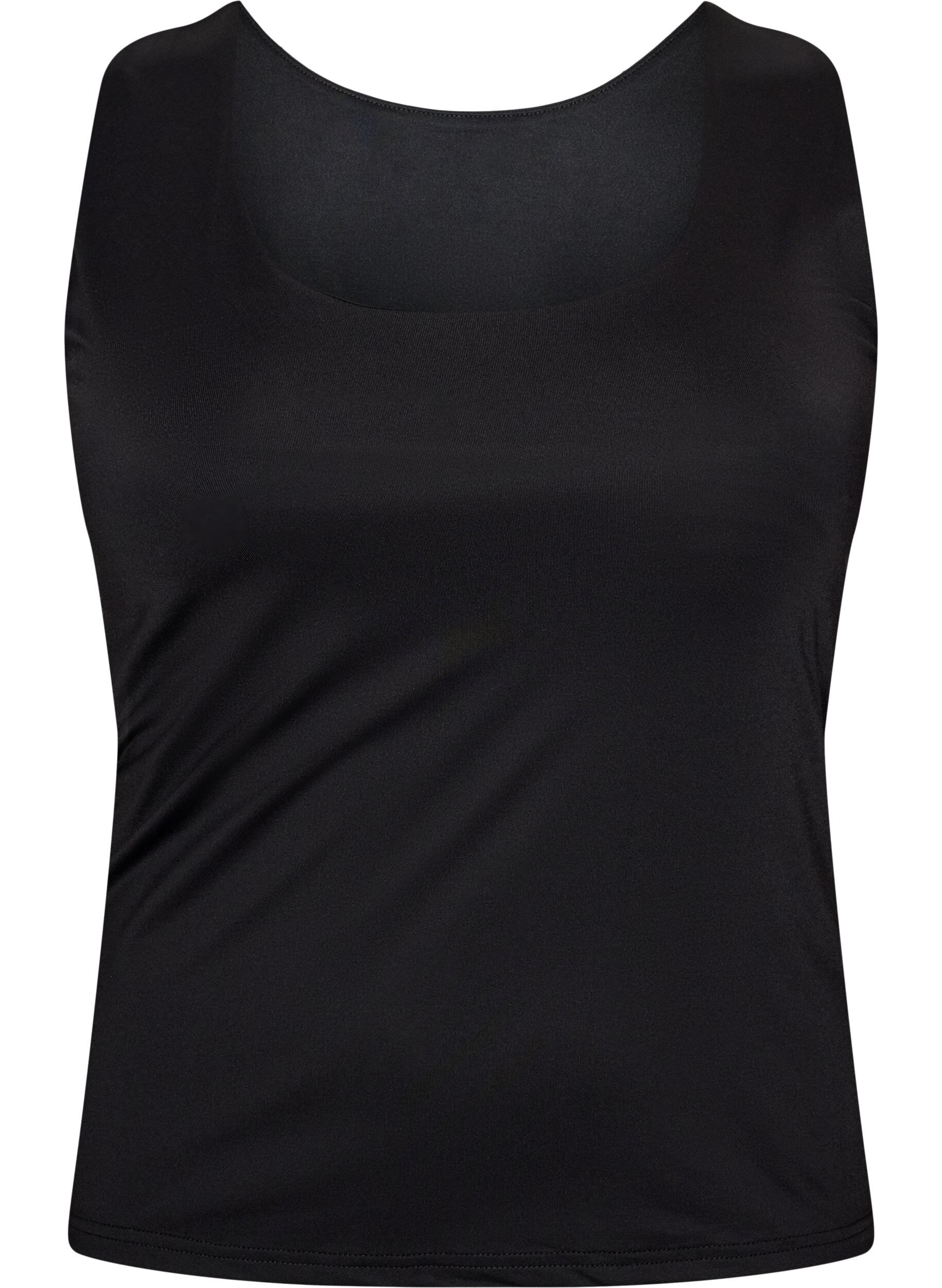 ZizziDopasowany top basic z gladkiego materialu, Czarne, Packshot image number 0
