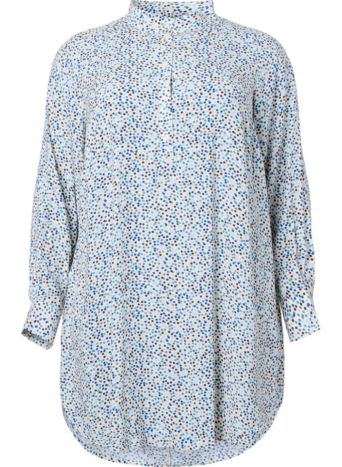 Wiskozowa sukienka w kropki z guzikami, Blue Dot AOP, Packshot image number 0