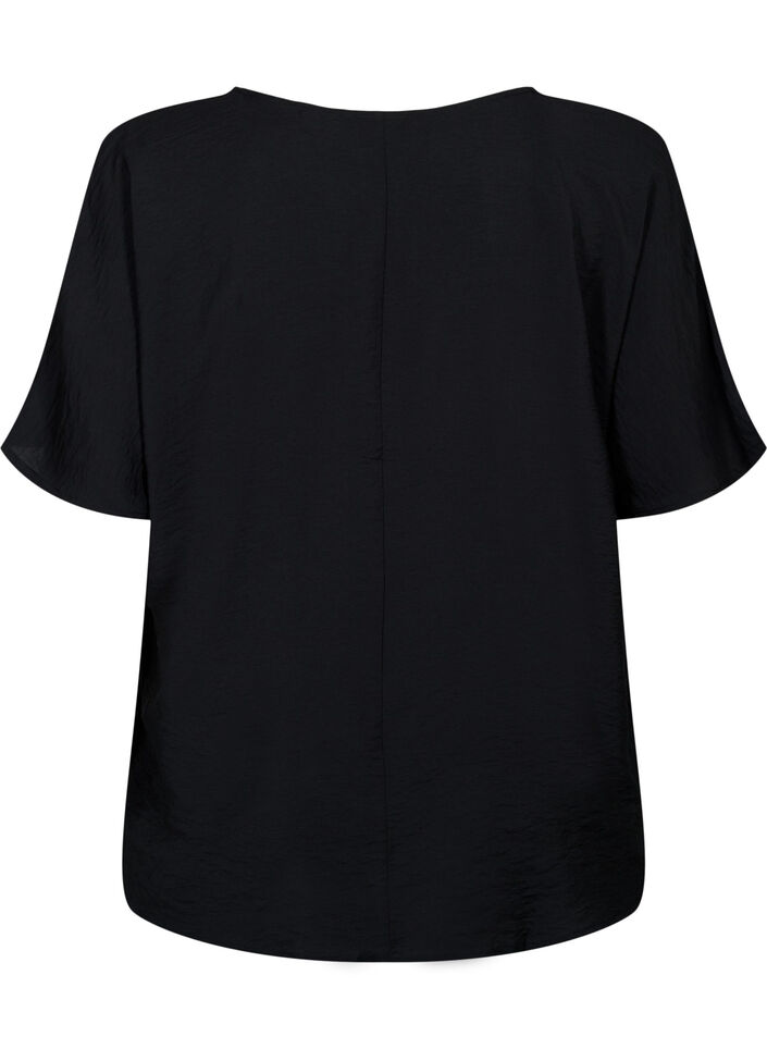 Short-sleeved viscose blouse with v-neck, Black, Packshot image number 1