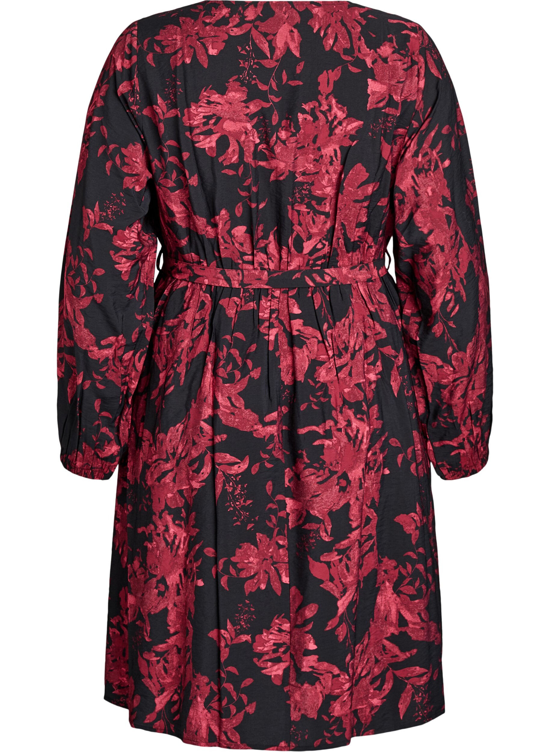 Zizzi Sukienka do kolan z pasem do wiazania i efektem drapowanym, Czarne, Packshot image number 1