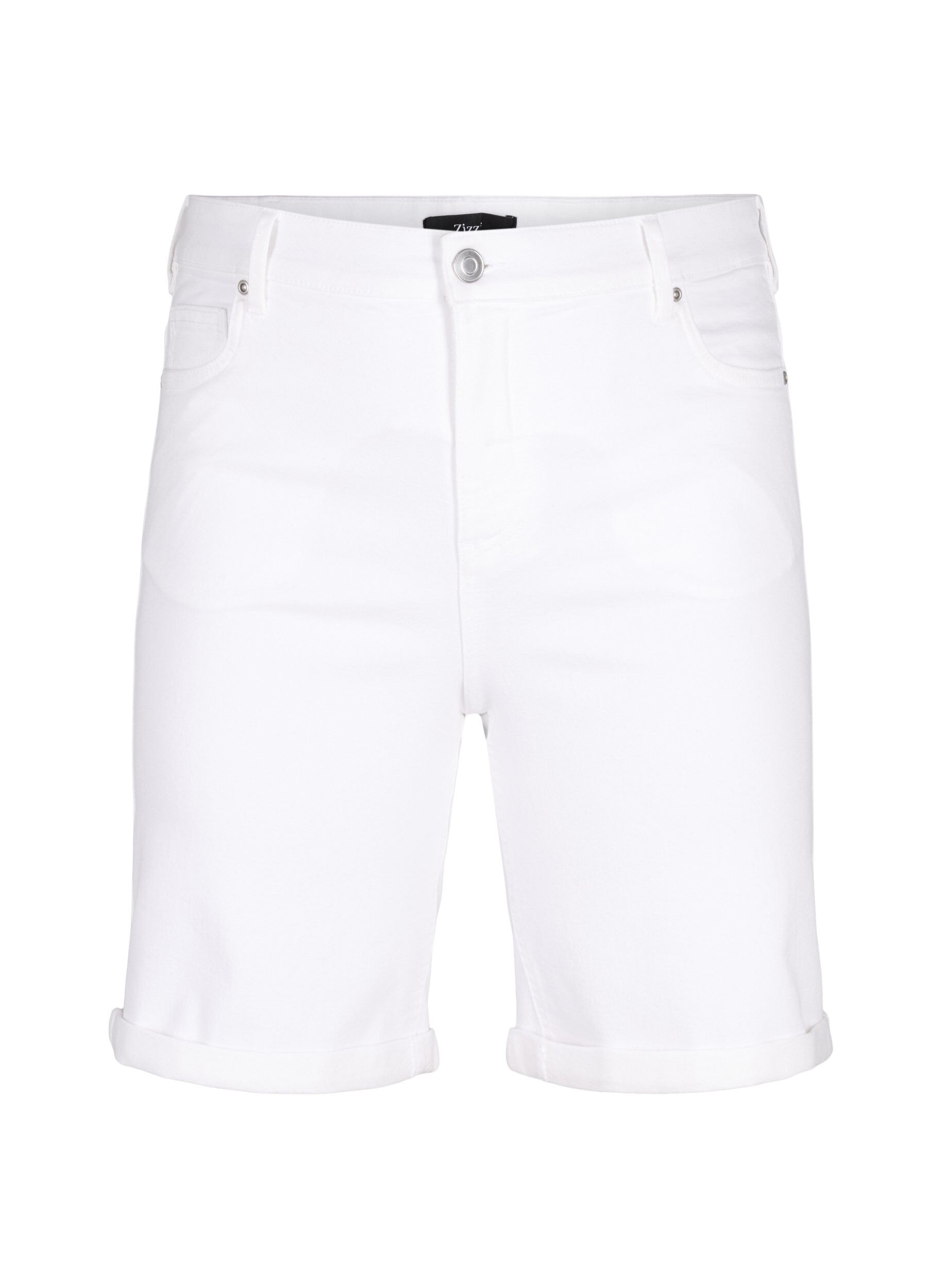 Zizzi Obcisle szorty jeansowe z wysokim stanem, Bright White, Packshot image number 0
