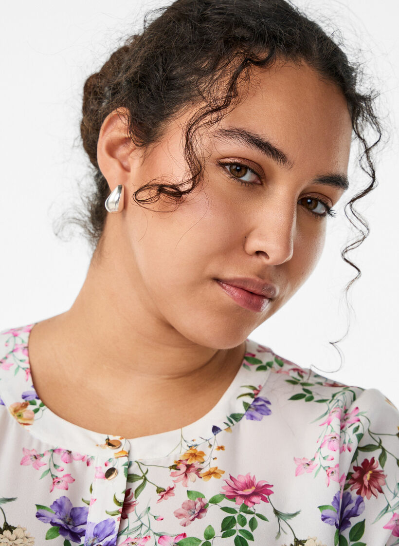 Kwiecista sukienka midi z rekawem 3/4, R&oacute;żowy, Model image number 2