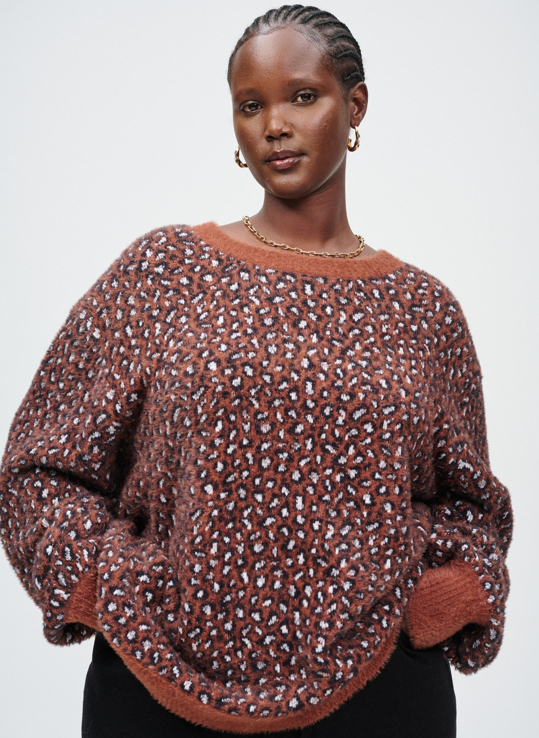 Zizzi Dzianina ze zwierzecym nadrukiem i puszystym wykonczeniem, Czerwony, Image image number 0