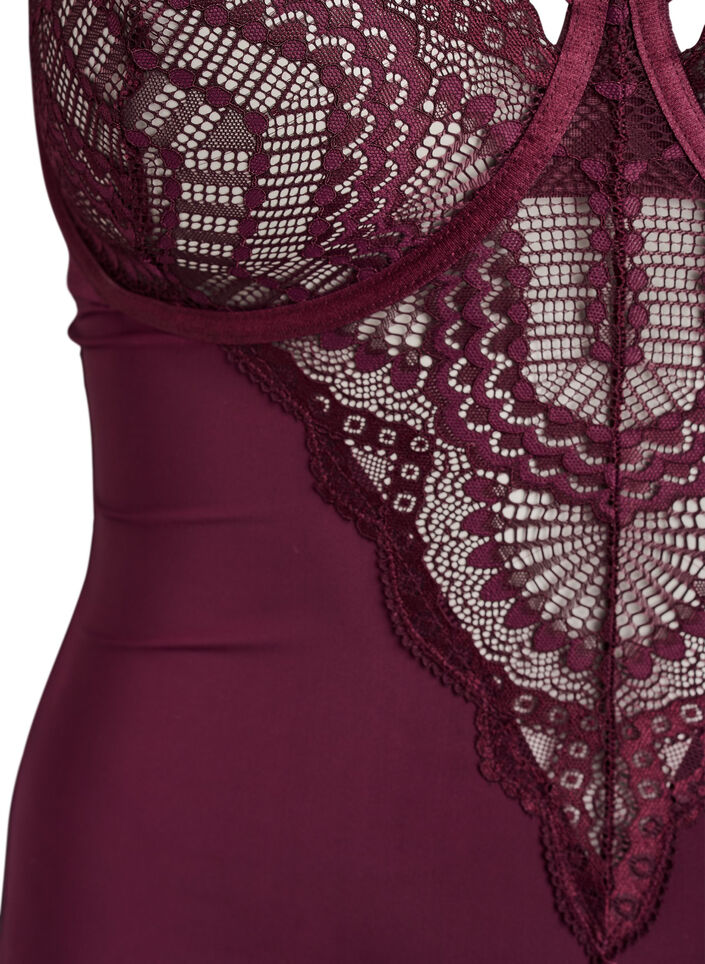 Koronkowe body z fiszbinami i ozdobnymi paseczkami, Czerwony, Packshot image number 2