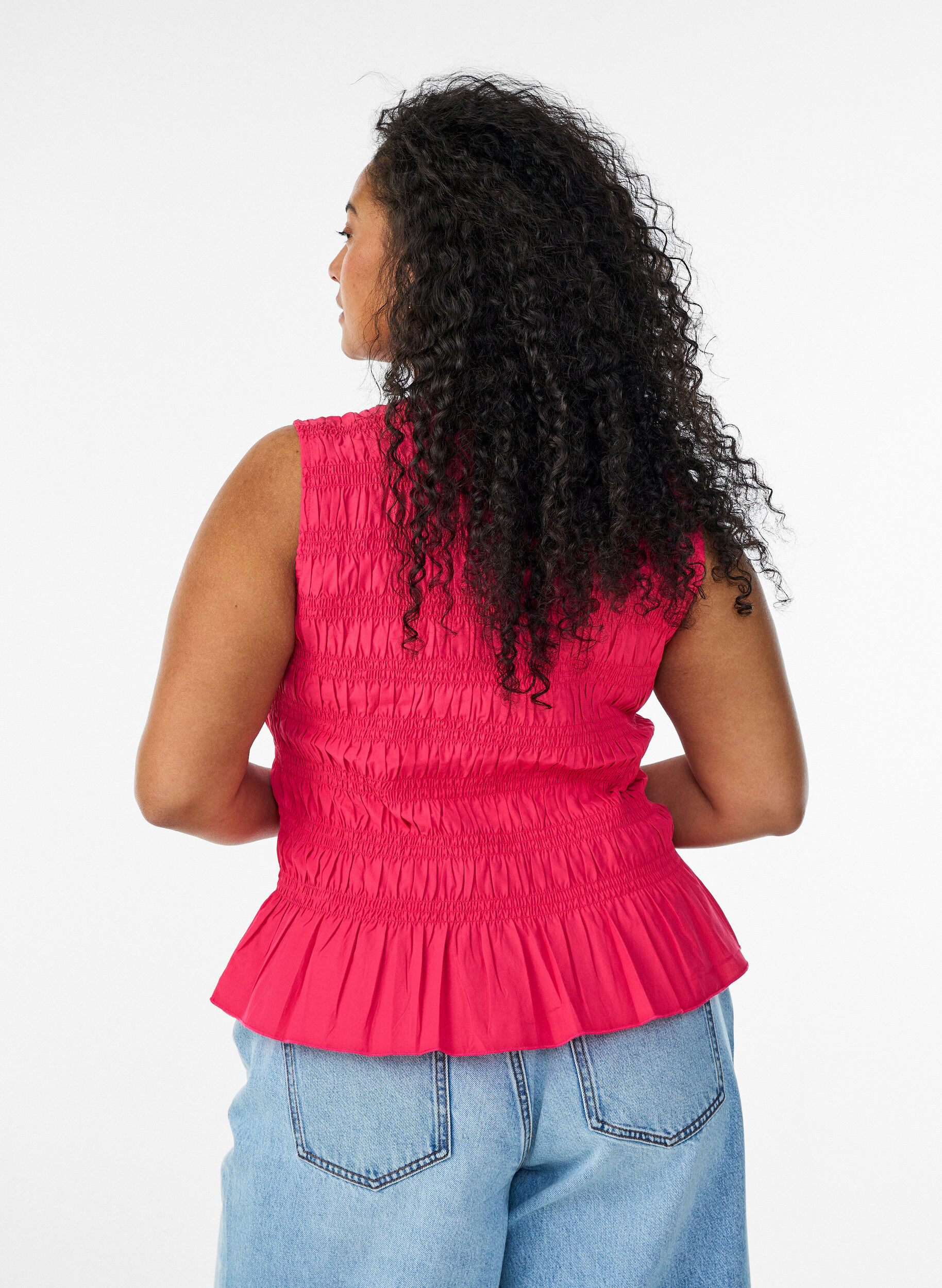 ZizziBluzka z kolnierzykiem w ksztalcie l&oacute;dki i peplumowym wycieciem na dole, R&oacute;żowy, Model image number 2