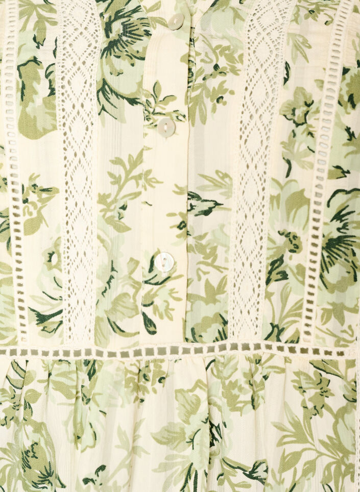 Kr&oacute;tka, trapezowa sukienka z wiskozy z koronkowym wykonczeniem, Zielony, Packshot image number 2