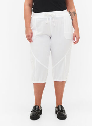 Bawelniane spodnie capri, Bright White, Model image number 2