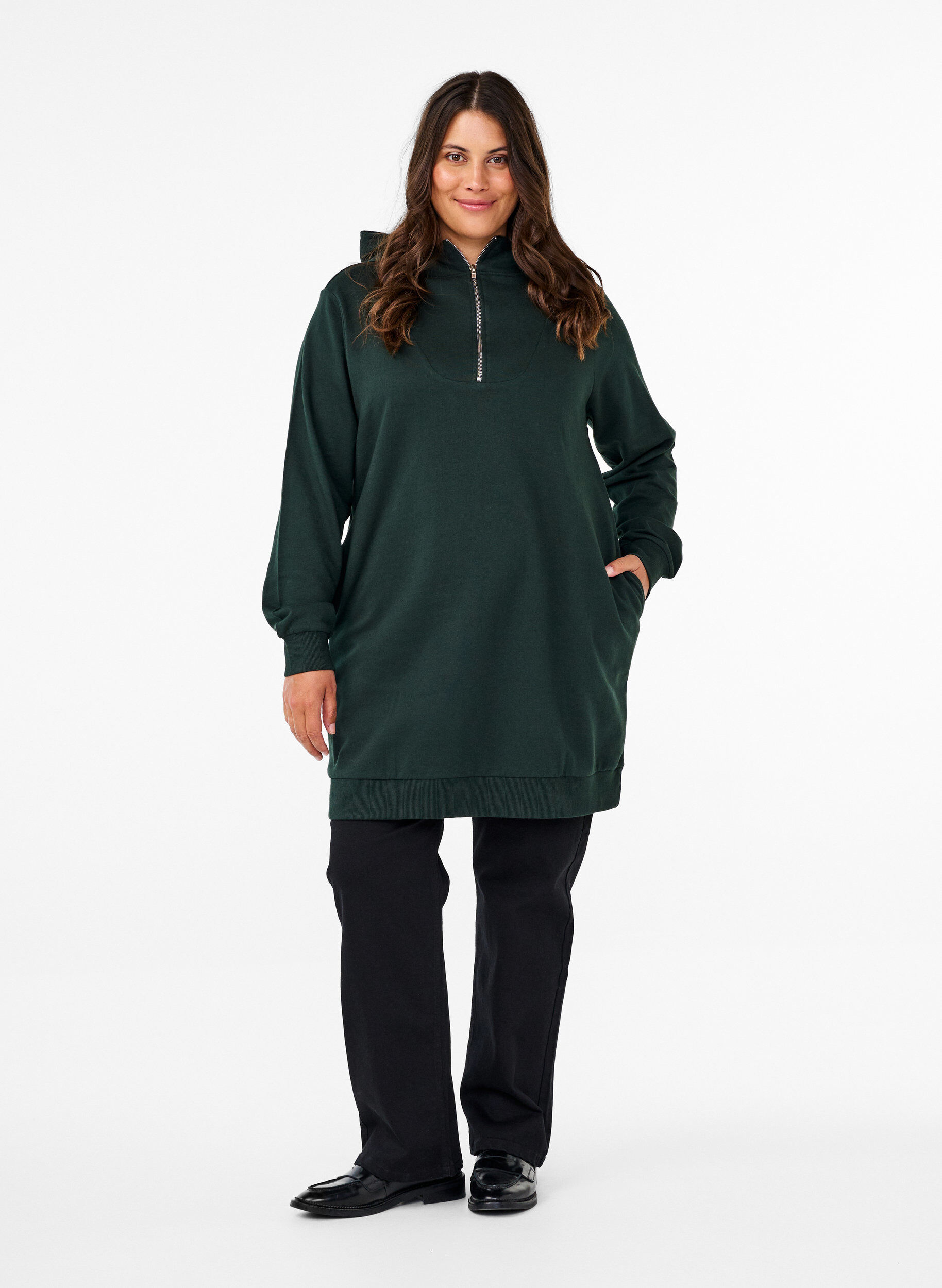 Zizzi Sportowa tunika z kapturem i zamkiem blyskawicznym, Scarab, Model image number 2