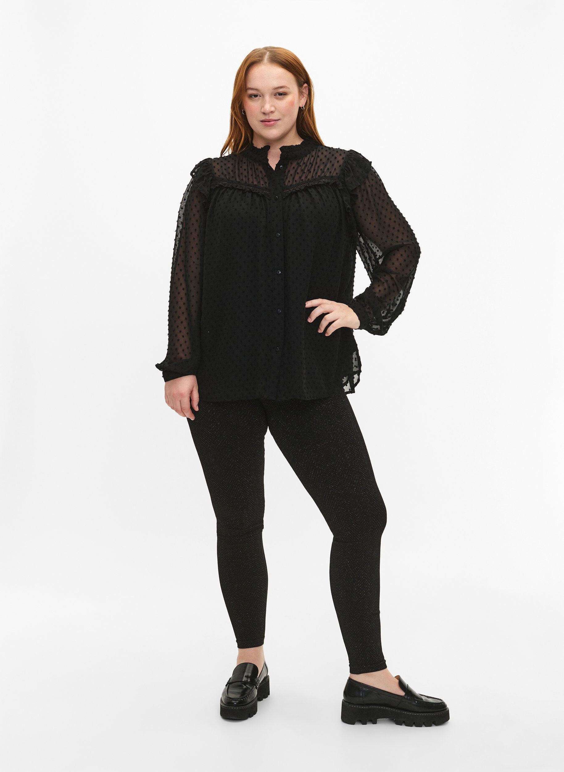 Zizzi Brokatowe legginsy bezszwowe, Black Gold Lurex, Model image number 3