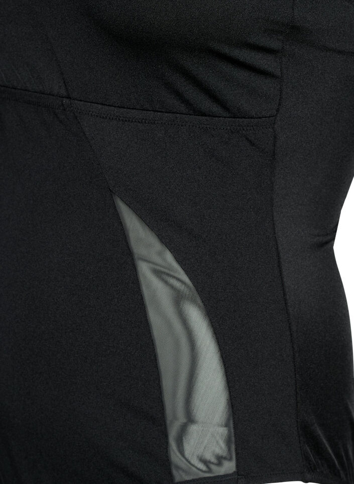 Strój kapielowy na jedno ramie z siateczkowymi detalami, Black, Packshot image number 3