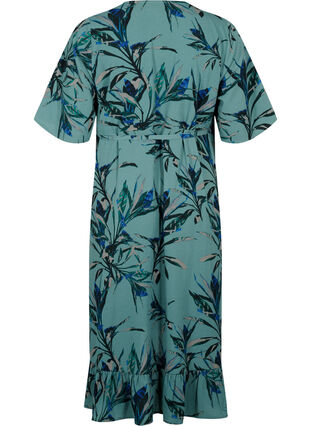 Kopertowa sukienka z nadrukiem i krótkim rekawem, Sea Pine Leaf AOP, Packshot image number 1