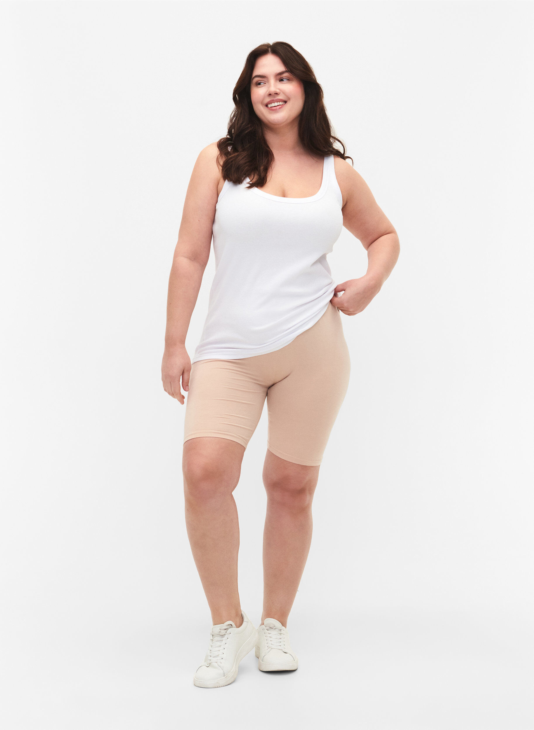 ZizziJednokolorowe szorty rowerowe typu basic, Beżowy, Model image number 1