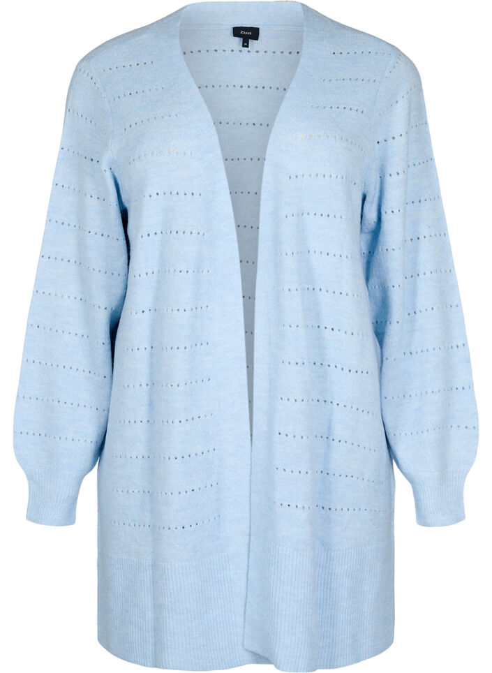 Dlugi kardigan z dzianiny z koronkowym wzorem, Cashmere Blue Mel., Packshot image number 0